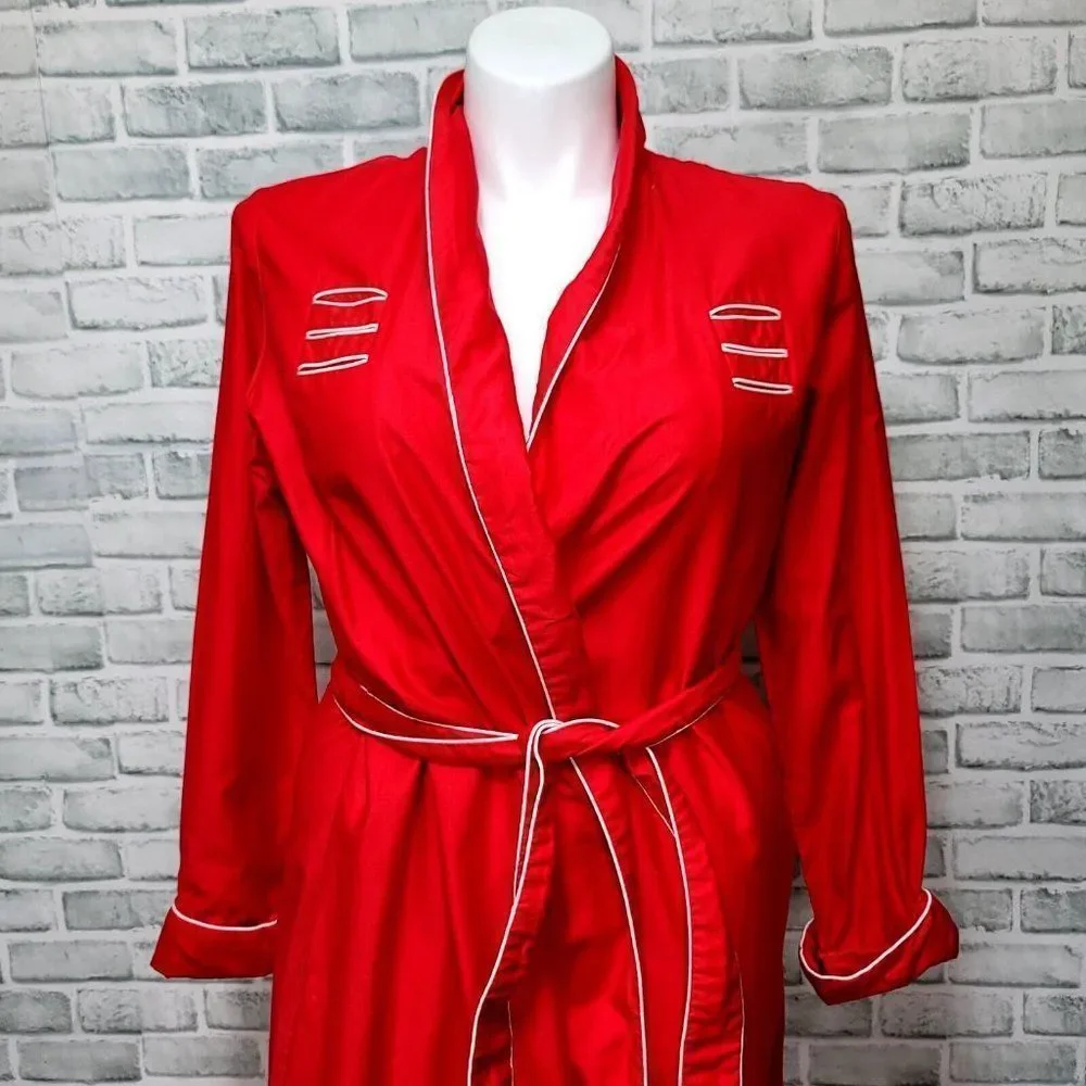 David Brown California Vintage Red‎ Cotton Maxi Robe White Piping Size L